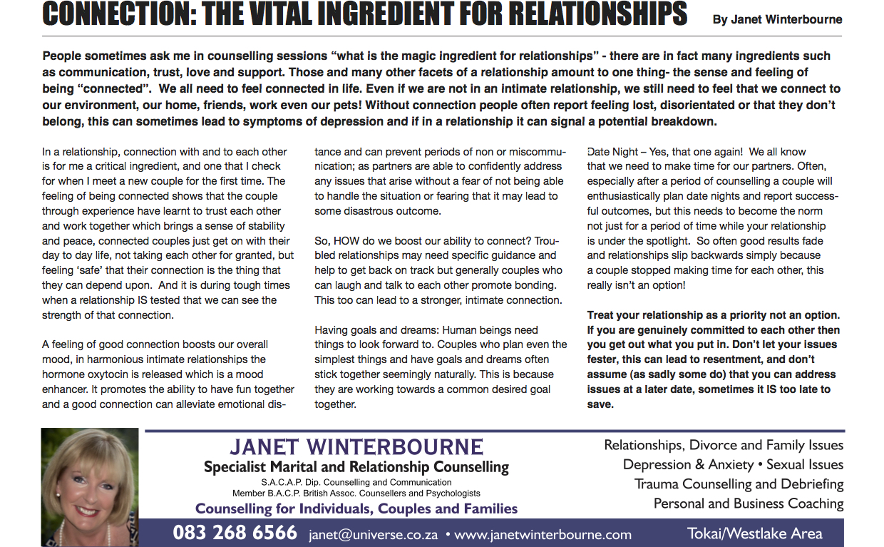 Connection: The vital ingredient for relationships | Psychologist Cape Town